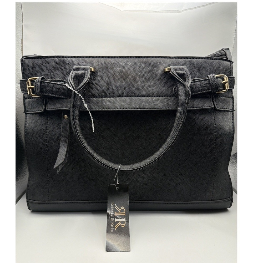 Rebecca & Rifka Tote Womens Large Black B1064 Satchel Saffiano Faux Leather Bag